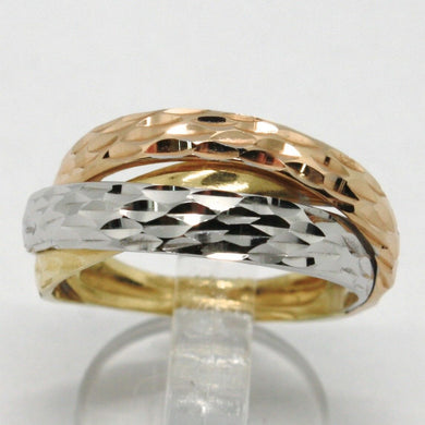 18K YELLOW ROSE & WHITE GOLD BAND RING FINELY WORKED TWISTED BRAID MADE IN ITALY.