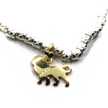 Load image into Gallery viewer, 925 STERLING SILVER TUBES CUBES BRACELET, 9K YELLOW GOLD 10mm LION PENDANT.
