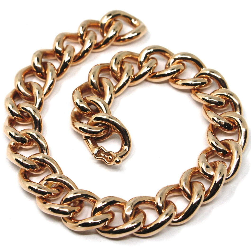 18k rose gold bracelet big ondulate rounded gourmette cuban curb links 9.5 mm.