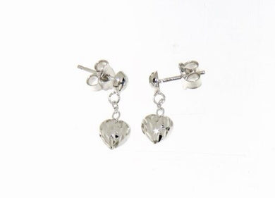 18k white gold earrings with very shiny heart love worked made in Italy 0.51 in.