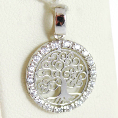18k white gold mini tree of life pendant, 0.55 inches, zirconia.