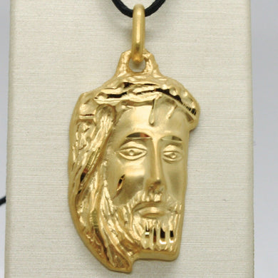 18K YELLOW GOLD JESUS FACE PENDANT CHARM 42 MM, 1.6 IN, FINELY WORKED ITALY MADE.