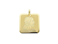 18K YELLOW GOLD PENDANT SQUARE MEDAL JESUS FACE 15mm ENGRAVABLE.