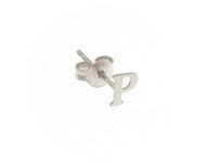 18K WHITE GOLD BUTTON SINGLE EARRING, FLAT SMALL LETTER INITIAL P, 6mm 0.24