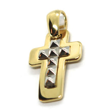 Load image into Gallery viewer, Solid 18K yellow white gold double square cross, 0.8&quot;,  smooth, Italy made
