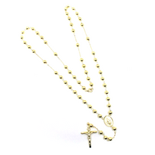 Load image into Gallery viewer, 18k yellow gold Rosary necklace Miraculous Mary medal Jesus Cross 5mm spheres.
