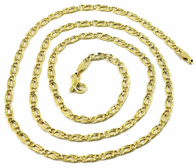 9K GOLD CHAIN TYGER EYE FLAT LINKS 3mm THICKNESS, 50cm, 20 INCHES, NECKLACE.
