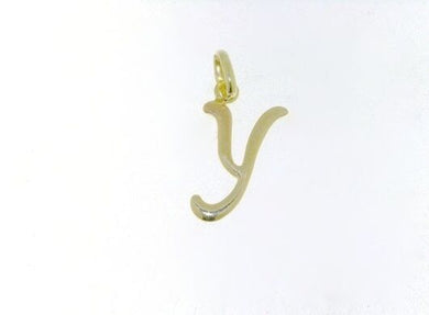 18k yellow gold pendant charm initial letter Y, slightly rounded slab 14mm.