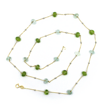 Load image into Gallery viewer, 18k yellow white gold 24&quot; necklace faceted 6mm oval aquamarine and green peridot.
