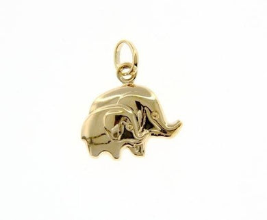 18K YELLOW GOLD MOTHER & SON ELEPHANT PENDANT CHARM 21 MM SMOOTH MADE IN ITALY.