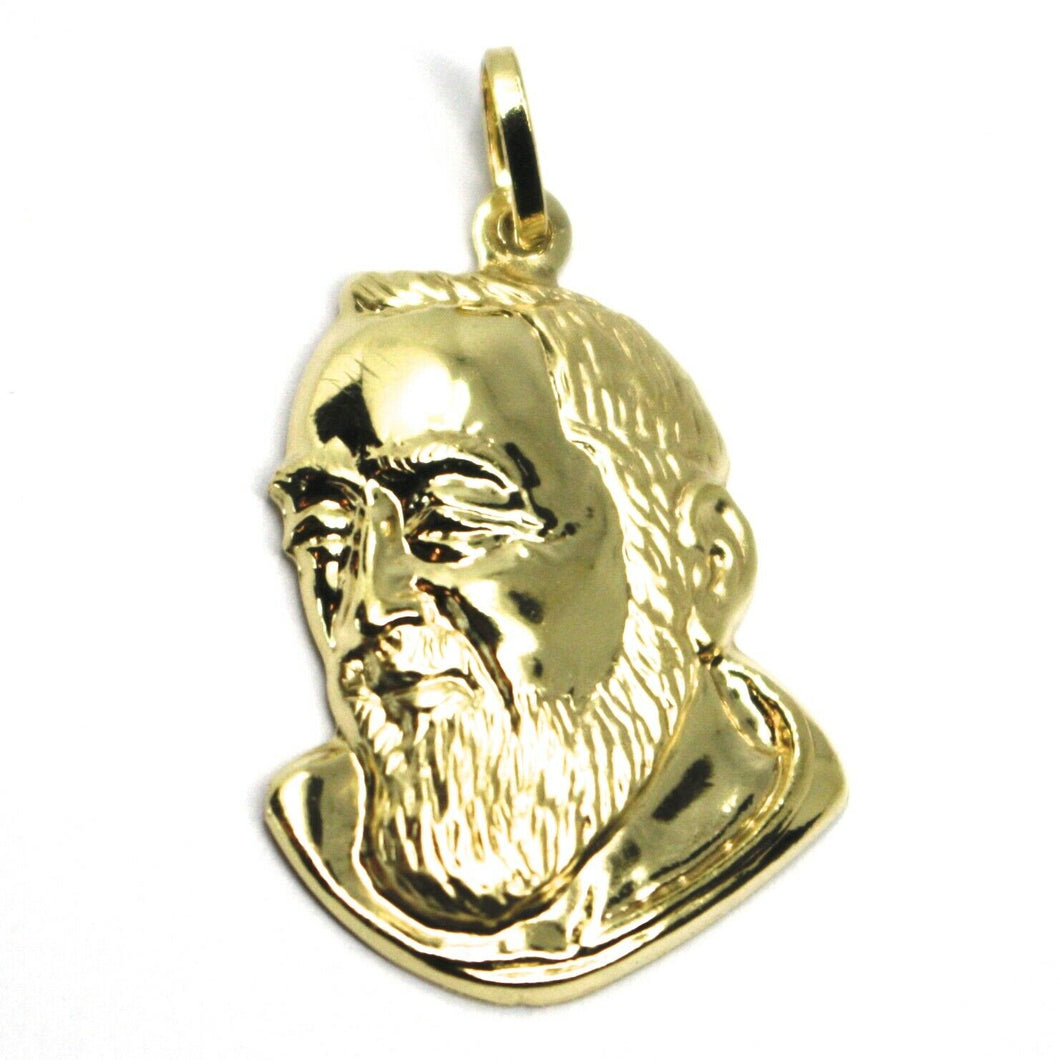 18k yellow gold pendant, Saint Pio of Pietrelcina face, 29mm satin very detailed.