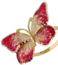 Load image into Gallery viewer, 18K YELLOW GOLD RING WITH FINELY WORKED ENAMEL 28mm CENTRAL RED BUTTERFLY.
