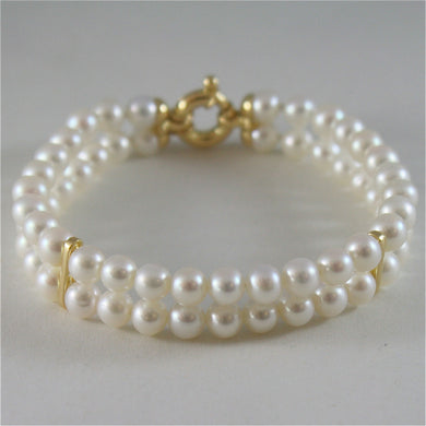 18k yellow gold bracelet with two strands white fw pearls 7.08 in made in Italy.
