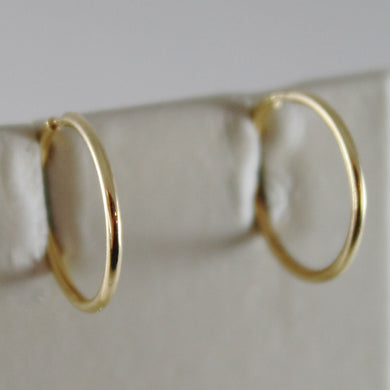 18K YELLOW GOLD EARRINGS MINI CIRCLE HOOP 13 MM 0.51 IN DIAMETER MADE IN ITALY.