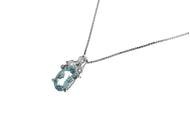 18k white gold necklace, oval aquamarine 0.45, 3 diamonds 0.07, venetian chain.