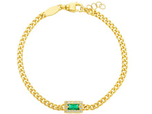 Load image into Gallery viewer, 18K YELLOW GOLD BRACELET, GOURMETTE CUBAN CURB LINK 3.2mm, SQUARE GREEN ZIRCONIA
