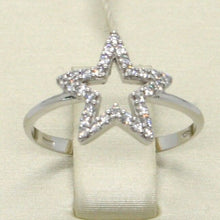 Load image into Gallery viewer, 18k white gold star central zirconia ring, bright, luminous, band.
