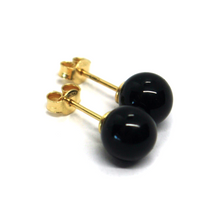 Load image into Gallery viewer, 18k yellow gold 8mm 0.31&quot; spheres balls black agate button stud earrings.
