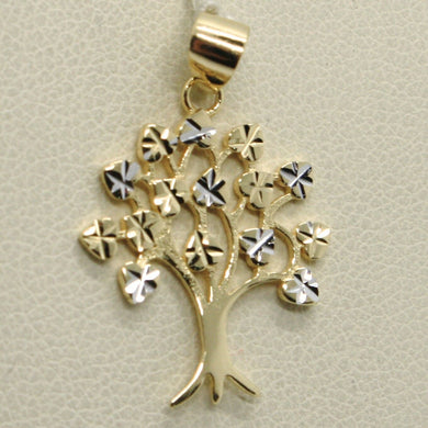 SOLID 18K YELLOW & WHITE GOLD 20 MM TREE OF LIFE WORKED PENDANT, MADE IN ITALY.