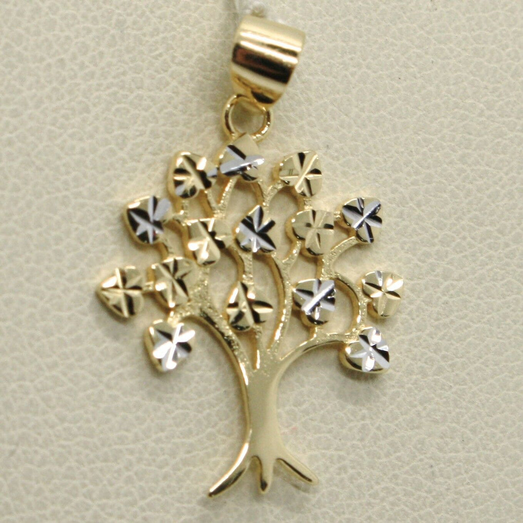 SOLID 18K YELLOW & WHITE GOLD 20 MM TREE OF LIFE WORKED PENDANT, MADE IN ITALY