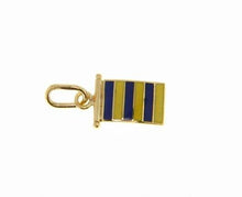 Load image into Gallery viewer, 18k yellow gold nautical glazed flag letter g pendant charm medal enamel Italy.
