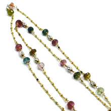 Cargar imagen en el visor de la galería, 18K YELLOW GOLD 26&quot; NECKLACE TOURMALINE ALTERNATE ROLO CUBES CHAIN WORKED OVALS.
