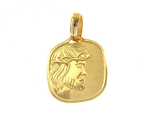 Load image into Gallery viewer, 18K YELLOW GOLD PENDANT SQUARE JESUS FACE 20mm MEDAL ENGRAVABLE.
