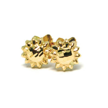 Load image into Gallery viewer, 18k yellow gold kids earrings, finely worked hammered mini sun, 0.3 inches.
