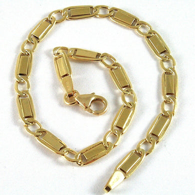 18K YELLOW GOLD BRACELET FLAT ALTERNATE GOURMETTE 4 MM OVAL LINK, MADE IN ITALY.