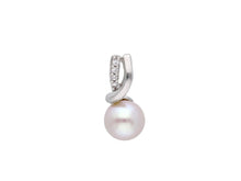 Load image into Gallery viewer, 18k white gold pendant charm round freshwater white pearl 7 mm cubic zirconia.
