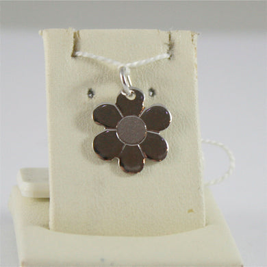 SOLID 18K WHITE GOLD PENDANT, 0,71 Inches, FLOWER SHAPE, SATIN CENTER, CHARM..