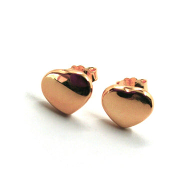 18K ROSE GOLD ROUNDED 9mm HEART EARRINGS, BUTTERFLY CLOSURE, MADE IN ITALY.