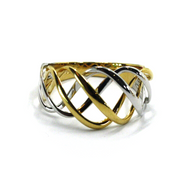 18K YELLOW AND WHITE GOLD ALTERNATE MULTI WIRES ONDULATE WAVE BAND RING.