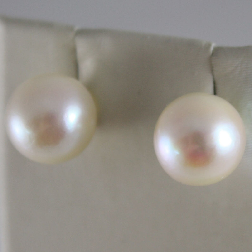 solid 18k white gold earrings with akoya pearls 9.5 mm, made in Italy