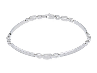 18K WHITE GOLD MAN SEMI RIGID BANGLE THIN BRACELET ALTERNATE 3mm WORKED PLATES.