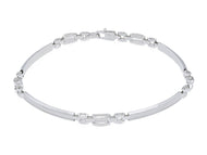18K WHITE GOLD MAN SEMI RIGID BANGLE THIN BRACELET ALTERNATE 3mm WORKED PLATES.
