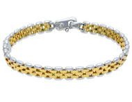 18K YELLOW WHITE GOLD MAN BRACELET FIVE ROWS ROUNDED ALTERNATE OVALS 8mm 8.3
