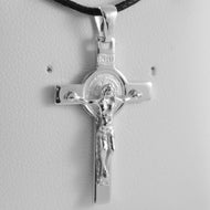 18k white gold cross with Jesus & st saint Benedict medal made in Italy.