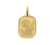 Load image into Gallery viewer, 18K YELLOW GOLD PENDANT RECTANGULAR MEDAL GUARDIAN ANGEL PRAYER 20mm ENGRAVABLE
