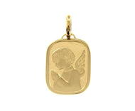 18K YELLOW GOLD PENDANT RECTANGULAR MEDAL GUARDIAN ANGEL PRAYER 20mm ENGRAVABLE.