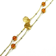 Load image into Gallery viewer, 18K YELLOW WHITE GOLD 20&quot; 50cm NECKLACE CITRINE FACETED DROPS, AMBER, ROLO CHAIN.
