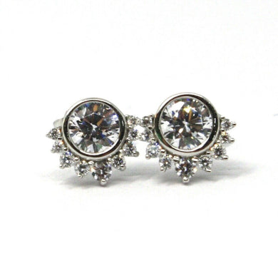 SOLID 18K WHITE GOLD STUD EARRINGS, SUN, CROWN, EYE, CUBIC ZIRCONIA, 0.3 INCHES.