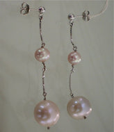18k white gold big pearl pendant earrings, made in Italy.