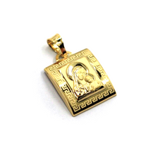 Load image into Gallery viewer, 18k yellow gold square 15mm medal pendant with frame, Virgin Mary Jesus Christ.
