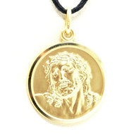 18k yellow gold Ecce Homo, Jesus Christ face medal pendant very detailed made in Italy, 19 mm.