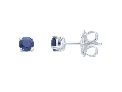 18k white gold earrings with round natural blue sapphire, 0.65 total carats.