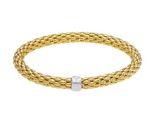 Load image into Gallery viewer, 18k yellow white gold elastic bracelet, basket popcorn tube width 5mm 0.2&quot;.
