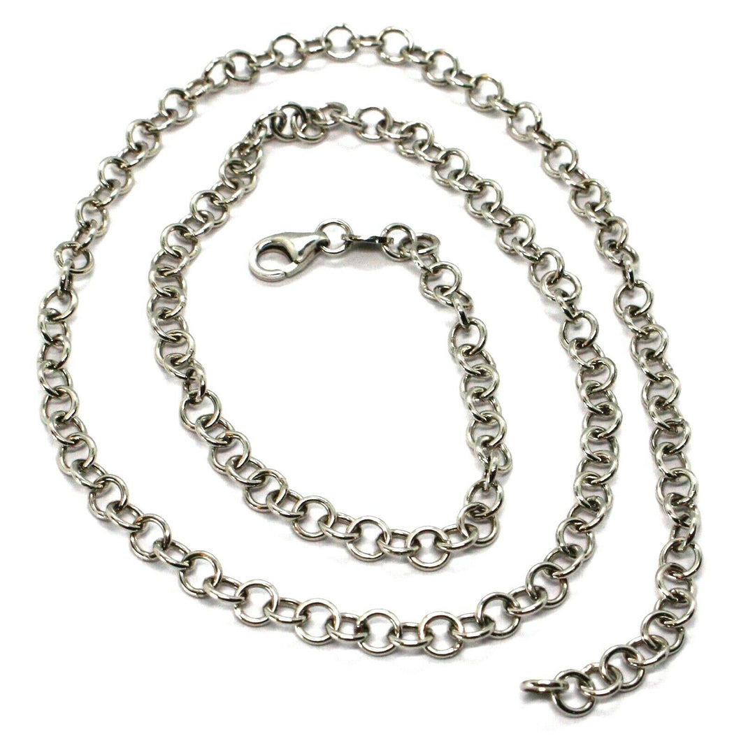 18k white gold chain 15.75 in, round circle rolo link, diameter 4 mm made Italy
