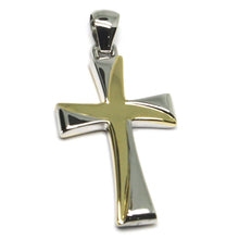 Load image into Gallery viewer, 18K YELLOW WHITE GOLD CROSS, SQUARED 36mm, 1.42 inches, SMOOTH, TUBE ITALY MADE.
