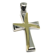 18K YELLOW WHITE GOLD CROSS, SQUARED 36mm, 1.42 inches, SMOOTH, TUBE ITALY MADE.